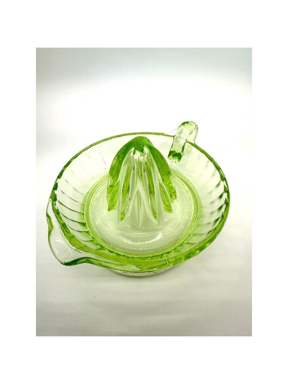 Vintage Uranium Glass Citrus Juicer | Green Depression Glass Lemon Reamer